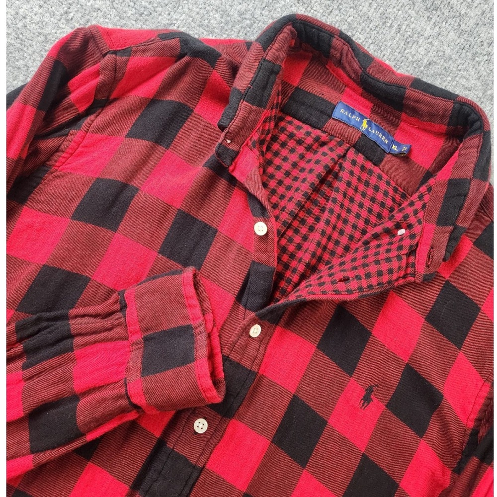 Ralph Lauren‎ Shirt Mens Extra Large Red Black Flannel Buffalo Plaid Check Lined